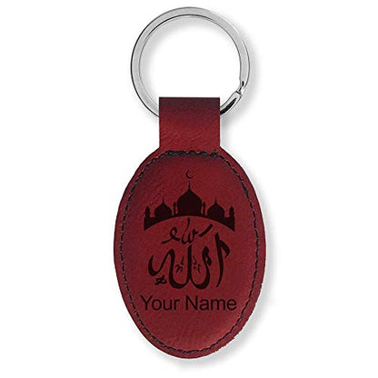 LaserGram Oval Keychain, Allah 2, Personalized Engraving Included (Burgundy) - color: Burgundy