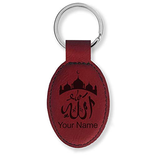 LaserGram Oval Keychain, Allah 2, Personalized Engraving Included (Burgundy) - color: Burgundy