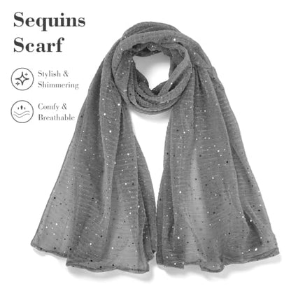 Sequin Scarf for Women Lightweight Mesh Shawl Wrap Bandana Hijab Headscarf for Summer Evening Dress - color: Darkgrey