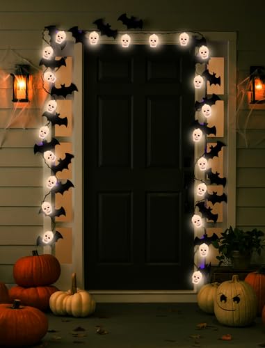 2.6m(8.5피트) 할로윈 화이트 스컬 스트링 조명 야외, 할로윈 장식 스트링 조명 10개의 LED 해골 조명 방수, 실내/실외 마당 현관 파티오 파티 장식용 벽걸이 휴일 조명 - color: 화이트 유령