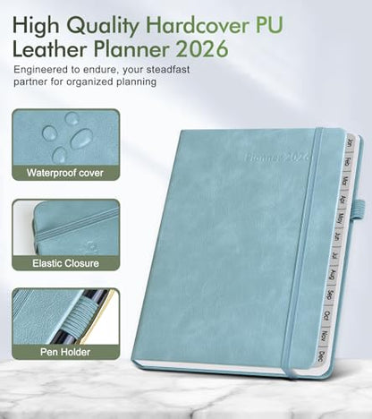2026 Weekly & Monthly Planner, 12 Months Hardcover Planner from January 2026 - December 2026, Leather Agenda Organizer Book 2026 with Tabs, Daily Calendar Planners for Work School Home, A5 (5.75" x 8.38"), Blue - color: Blue