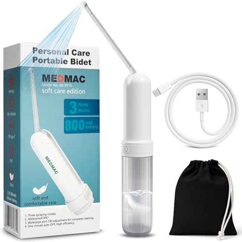Portable Bidet for Travel, Rechargable USB-C 3 High Pressure Modes Travel Bidet Compact Waterproof Handheld Sprayer Device for Women, Men, Babies - Ideal for Personal Hygiene (White)
