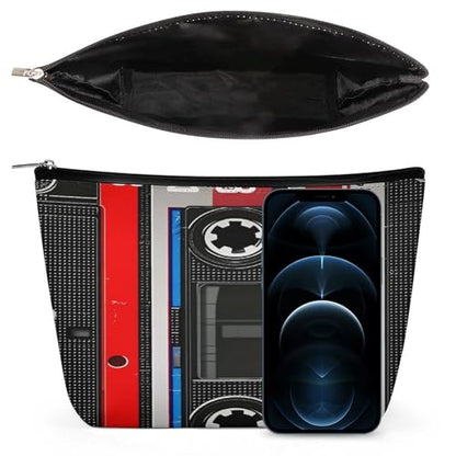 Red Tape Cassette Label Makeup Bag, Travel Toiletry Organizer, Cosmetic Pouch for Women, Birthday Presents for Mom Girls Women Sisters - color: Red Tape Cassette Label