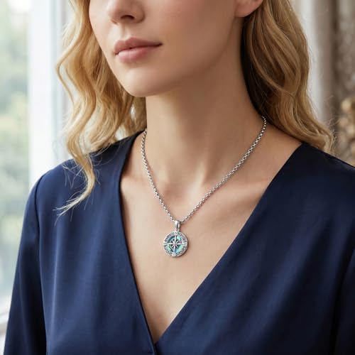 Graduation Gifts for Women 925 Sterling Silver Compass/Graduation/Vet/Cross/Stethoscope Necklace for Women - color: Compass-Abalone Shell-White Gold