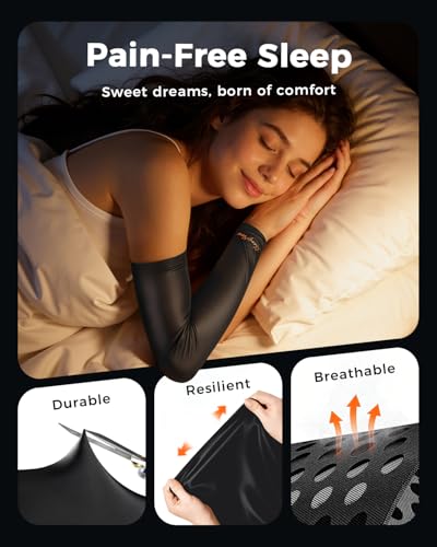 Copper Compression Arm Sleeves for Men & Women - Workout and Everyday Use | Full Arm Brace for Forearm, Bicep, Triceps, Pain Relief for Tennis Elbow, Basketball, Golf, Arthritis, Tendonitis, Bursitis - style: Black-XL