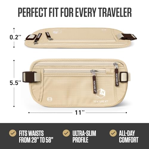 VENTURE 4TH Travel Money Belt with 7 RFID Sleeves - Beige - color: Beige