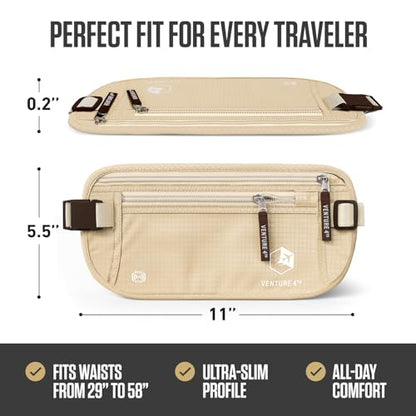 VENTURE 4TH Travel Money Belt with 7 RFID Sleeves - Beige - color: Beige