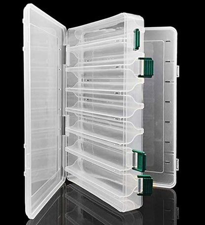 Double-Sided Fishing Lure Hook Tackle Box Visible Hard Plastic Clear Fishing Lure Bait Squid Jig Minnows Hooks Accessory Storage Case Container (Clear-14 Slots) - color: Clear-14 Slots