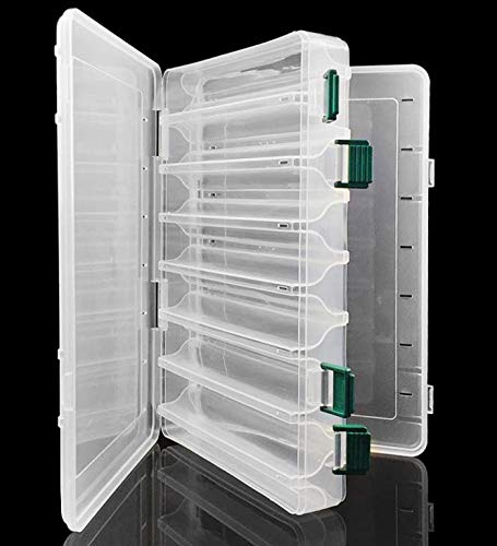 Double-Sided Fishing Lure Hook Tackle Box Visible Hard Plastic Clear Fishing Lure Bait Squid Jig Minnows Hooks Accessory Storage Case Container (Clear-14 Slots) - color: Clear-14 Slots