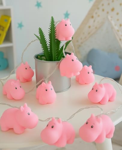 AceList Gzero 9.8 ft 20 Lights Battery Pet LED Decorative Hippo Indoor Outdoor Decor String Light, Baby Room Decoration, Child Room Decoration, Party Bedroom Garden Decorations Ornaments Supplies - color: Pink Hippo, size: 20-Light