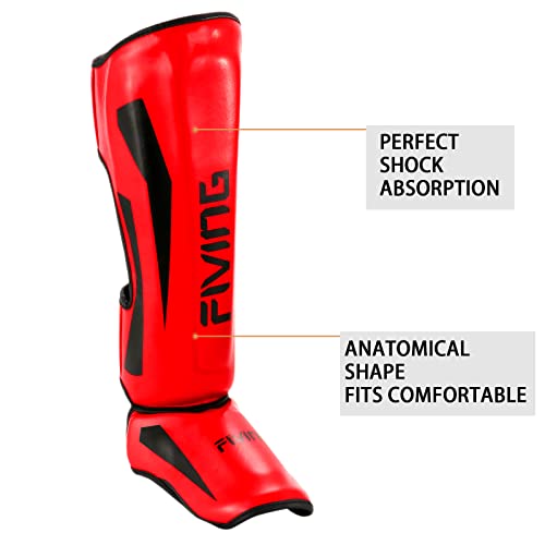 MMA Martial Arts Shin Guards,Muay Thai | Padded, Adjustable, Instep Protection, Muay Thai,Kickboxing,MMA Training, Professional Equipment - color: Red, size: Large