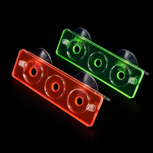 kcrygogo Acrylic Coral Frag Rack with Double Suction Cups, 3 Hole Coral Plug Holder for Reef Tank Aquarium, Fluorescent Green & Fluorescent Red, 2PCS