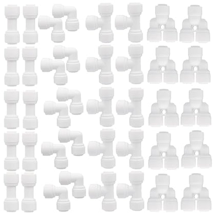 40 pcs Water Tube Fittings Kit,1/4" OD Quick Connect Push to Connect Fittings for RO/DI Water Filter System - style: 1/4 inch fitting kit(40)