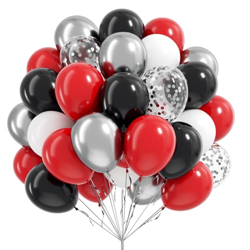 Red and Black Balloons, 60pcs 12inch Red Black White Silver Confetti Balloons for Graduation Birthday Party Decorations - color: Red Black Silver