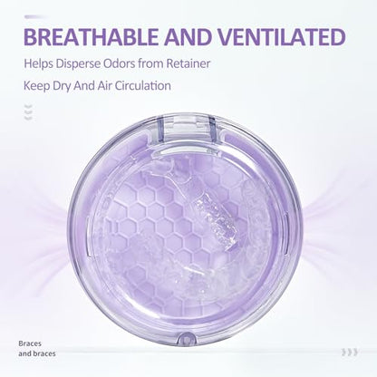 Retainer Case Slim Aligner Case with Vent Holes Removable Inner Tray Silicone for Easy Cleaning, Retainer Removal Tool and Brush (Clear Purple) - color: Clear Purple