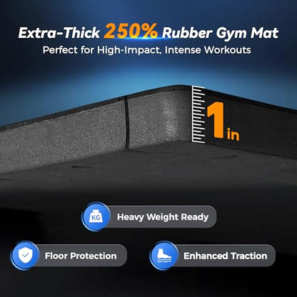 SUPERJARE 1" Extra-Thick Rubber Top Exercise Mat, Puzzle Gym Flooring for Home Gym, Gym Mat for Workout Equipment, Interlocking Floor Tiles with EVA Foam, 48 Pcs 192 Sq Ft, Black/Grey - size: 48 Tiles (192 Sq Ft)