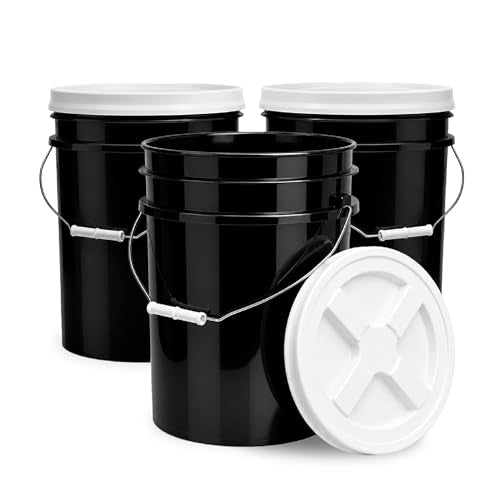 5 Gallon Bucket - Food Grade w/Lid BPA-Free, Black/White, 3 | Airtight Gamma Seal Screw-On Lid, Heavy-Duty 90 Mil HDPE Plastic, Food Safe and Durable Container, Bulk Storage, Made in USA - color: Black/White, size: 3 Packs