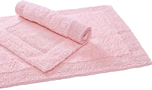 Cotton Bath Mat 17x24 Inch, reversible Water Absorbent Bathroom Rug - color: Chalk Pink, size: 1'5" x 2' (Rectangular)