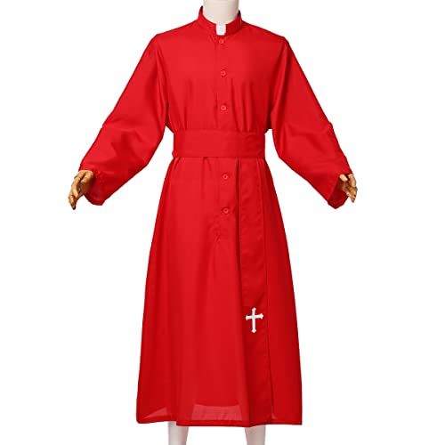 COSDREAMER Mens Clergy Robe Preacher Cassocks Mens Praise Worship Robes - color: Red, size: X-Large