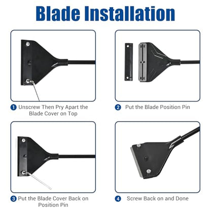 Algae Scraper for Glass Aquariums - 25.6 Inch Rigid Long Handle Aquarium Razor Scraper Tool, Screw-Locked Fish Tank Cleaner with 10 Stainless Steel Blades & Hex Wrench, Optimized for Flat Glass - size: 25.6inch