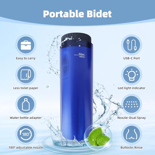 Hibbent Portable Bidet for Travel, High Pressure Handheld Electric Sprayer, Rechargeable Travel Bidet for Women & Men, Personal Hygiene Cleaning, Soothing Postpartum Care, Blue - color: Blue