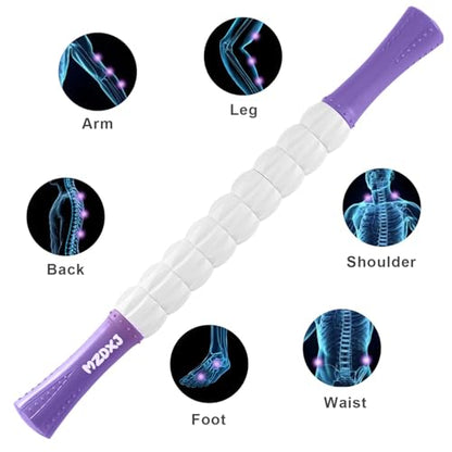 Muscle Roller Massage Roller Stick- Deep Tissue Fascia Blaster for Myofascial Pain Relief, Lymphatic Drainage & Body Sculpting, Handheld Physical Therapy & Recovery Tool (Purple White) - color: Purple White
