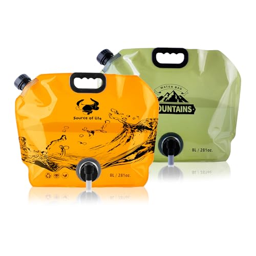 Water Jug Camping 2.1 Gallon Collapsible with Spigot, BPA Free Portable Water Pouch Foldable Water Bags for Outdoor Hiking, Travel and Emergency & Water Storage Containers (Green_Orange-2Pcs) - color: Green_Orange-2Pcs