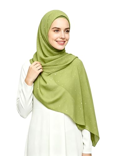 Lina & Lily Sparkle Shimmer Gold Glitter Women's Chiffon Hijab Head Scarf Shawl Wrap Lightweight - color: Lime Green
