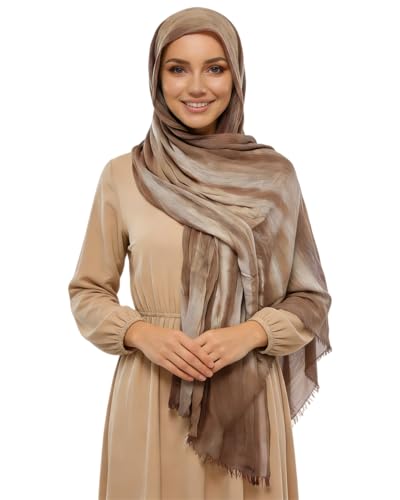 Women’s Gradient Tie Dye Hijab Scarf Soft Cotton Linen Headscarf Shawl Crinkle Printed Muslim Head Wrap - color: Color 1