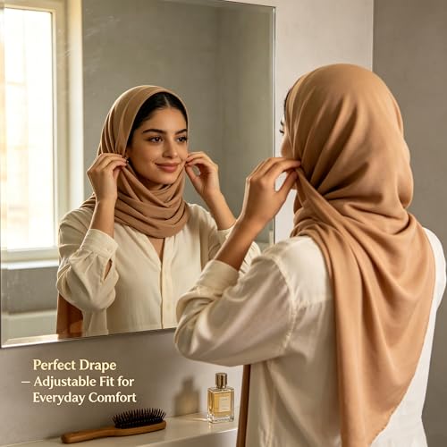 Jersey Hijab Scarf for Women,Lightweight Muslim Turban Head Scarf Modal Feel Hijab Coverings for Prayer with Clip - color: Bronze Skin