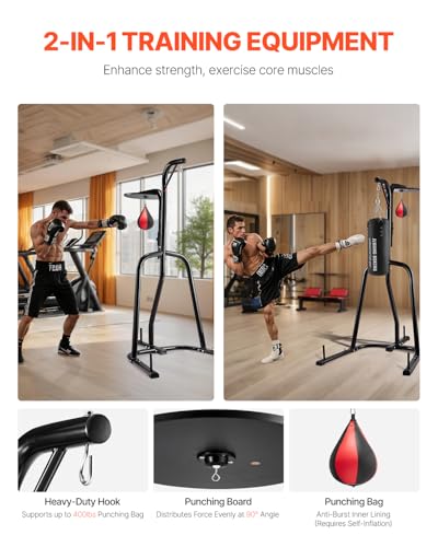 VEVOR Punching Bag Stand, Steel Heavy Duty Workout Training Equipment, Adjustable Height Boxing Punching Stand with Weighted Base, Holds Up to 140 lbs, Freestanding Sandbag Rack for Home Gym Fitness - style: 2 in 1 Freestanding Sandbag Rack