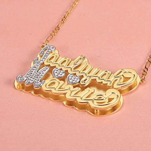 Custom Name Necklace Double Plated Name Necklace Personalized Name Plate Necklaces Name Necklaces for Women 18k Gold Plated Nameplate Pendant - color: Style 15
