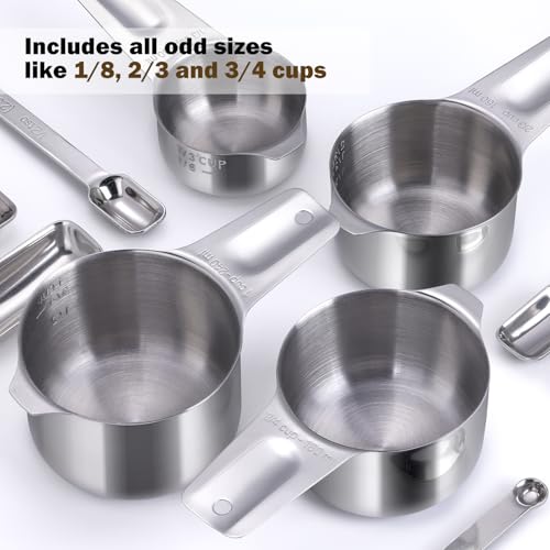 20PCS Measuring Cups and Spoons Set,Stainless Steel,with Leveler | 304 food-grade steel, dual-scale markings, one-piece construction, nesting storage, dishwasher safe, dry & liquid ingredients - size: 20PCS