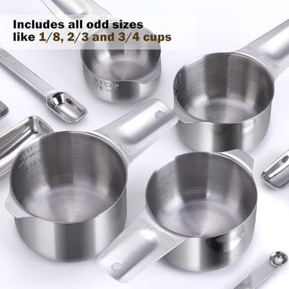 20PCS Measuring Cups and Spoons Set,Stainless Steel,with Leveler | 304 food-grade steel, dual-scale markings, one-piece construction, nesting storage, dishwasher safe, dry & liquid ingredients - size: 20PCS