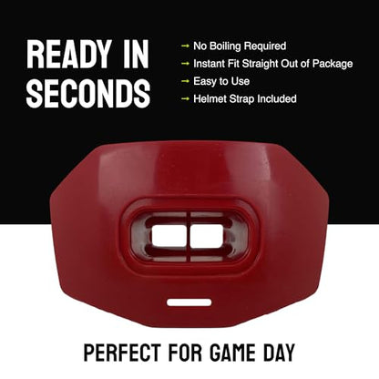DAMAGE CONTROL Youth Football Mouth Guard – Breathable No Boil Mouthpiece, Protects Lips & Teeth, Works with Braces, Includes Helmet Strap – Sports Gear & Accessories (Red) - color: Red