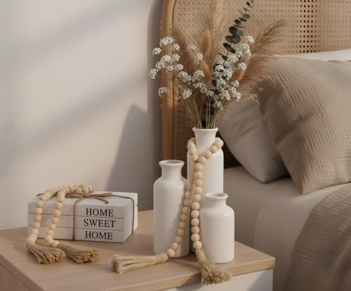 Reallnaive 8 Pcs Rustic Vase Centerpieces, Home Sweet Home | Boho Ceramic Vase, Decorative Books, Wood Bead Garland with Tassels, Farmhouse Table Island Living Room Decor - style: Home Sweet Home