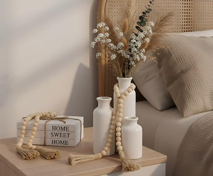Reallnaive 8 Pcs Rustic Vase Centerpieces, Home Sweet Home | Boho Ceramic Vase, Decorative Books, Wood Bead Garland with Tassels, Farmhouse Table Island Living Room Decor - style: Home Sweet Home