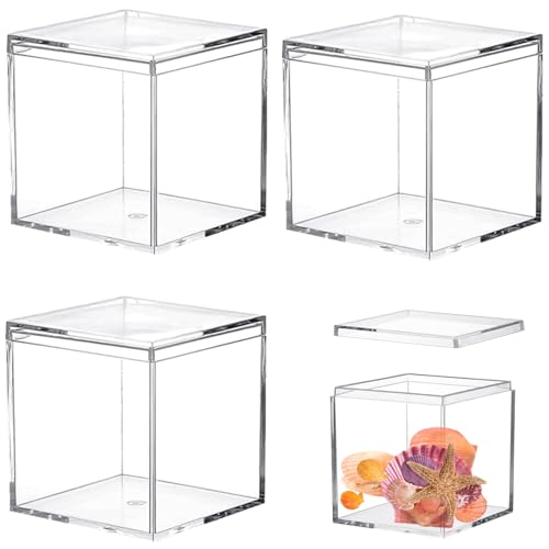 Acrylic Box Clear Acrylic Square Cube Display Case Acrylic Boxes with Lid for Gifts Weddings Party Favors Jewelry Storage Box - size: 3 x 3 x 3 Inch