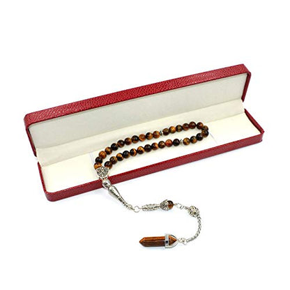 Design Tiger Eye Stone Series Worry Beads - Elegant 8 mm 33 Beads, Long Metal Tassel - color: Elegant 8 mm 33 Beads, Long Metal Tassel