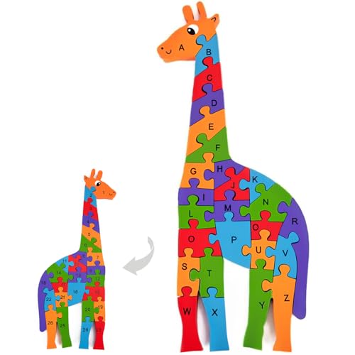 LovesTown Puzzle for Kids, Wooden, 3D Giraffe Shape - size: Medium, style: Giraffe