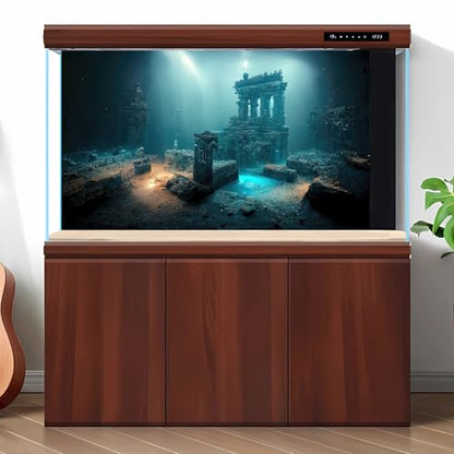 Fantasy Lost Underwater City Aquarium Background Misty Ancient Temple Stone Columns Fish Tank Background Under Water Magical Foggy Ruined Atlantis Buildings Reptile Tank Enclosure Backgrounds 36x18in - color: Light Blue, size: 36(W)x18(H)inches/ 90(W)*45c