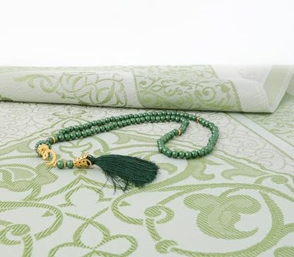 Prien Muslim Prayer Rug with Tasbih and Portable Bag, Muslim Gift for Women Men, Mubarak Islamic Box, Soft Mat Islam Gifts Set, Turkish Sajadah for Ramadan, Eid, Hajj, Travel, Pray (Emerald) - color: Emerald