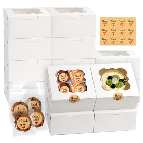 12 Pcs Cookie Boxes with Window, 6x6x3 inches, for Dessert Pastry