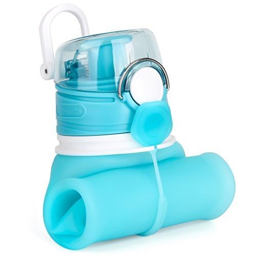 Valourgo Collapsible Water Bottle, Silicone Foldable with Leak Proof Valve BPA Free, Aqua Blue, 21 oz - color: aqua blue