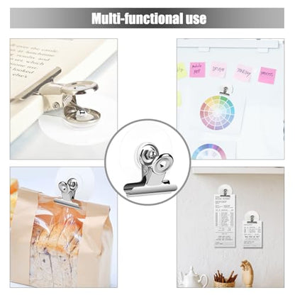 Self Adhesive Metal Clips, 12 Pcs Upgrade Strong self-Adhesive Clips for Hanging and Organization, Spring Clip for Paper Poster Tapestry Photo Wall Teacher Student Home Kitchen Office, Silver - color: Silver