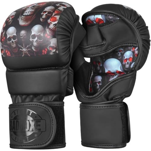 MMA Fighter Grappling Gloves Sparring Gloves Training Gloves - color: Red/Skull, size: Small-Medium