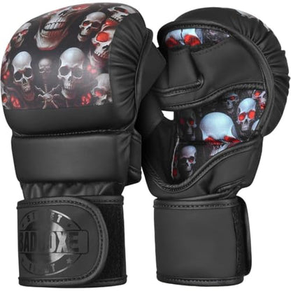 MMA Fighter Grappling Gloves Sparring Gloves Training Gloves - color: Red/Skull, size: Small-Medium