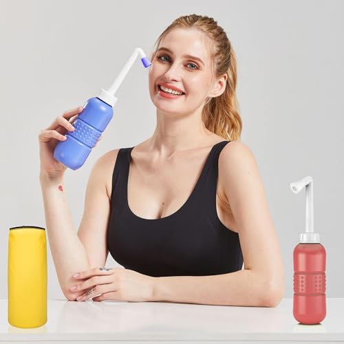 페리 보틀 450ml 산후 회 클렌징 병, 여성 케어 산후 회 클렌징 425.2g(15온스) 휴대용 비데 여행용 비데 방수 보관 가방 포함 (핑크+블루) - size: 2 pcs x 450 ml
