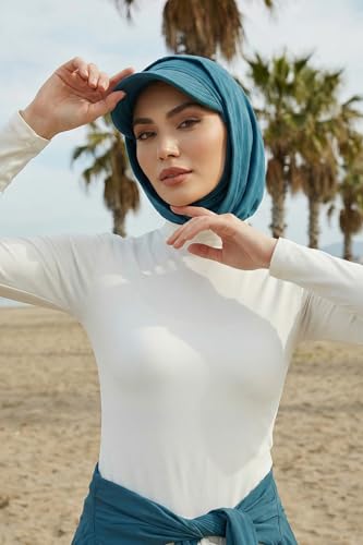 Aisha's Design Full Coverage Cotton Bonnet Hijab with Visor Modest Underscarf Bonnet - color: Petrol