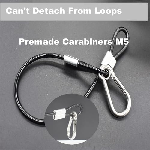 5 pcs 12 inch Vinyl Cover Coated Stainless Steel Wire Rope Lanyard Cable Tether Safety Strap with Hooks and 2 Loops (4mm Thickness), Black - color: 5pcs_black, size: 12"/30cm